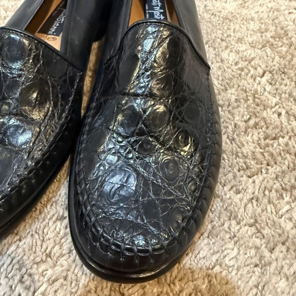 Stuart Mastroianni Shoes Womens Size 9 Black Loafers Made in Italy Croc Embossed - Picture 3 of 10